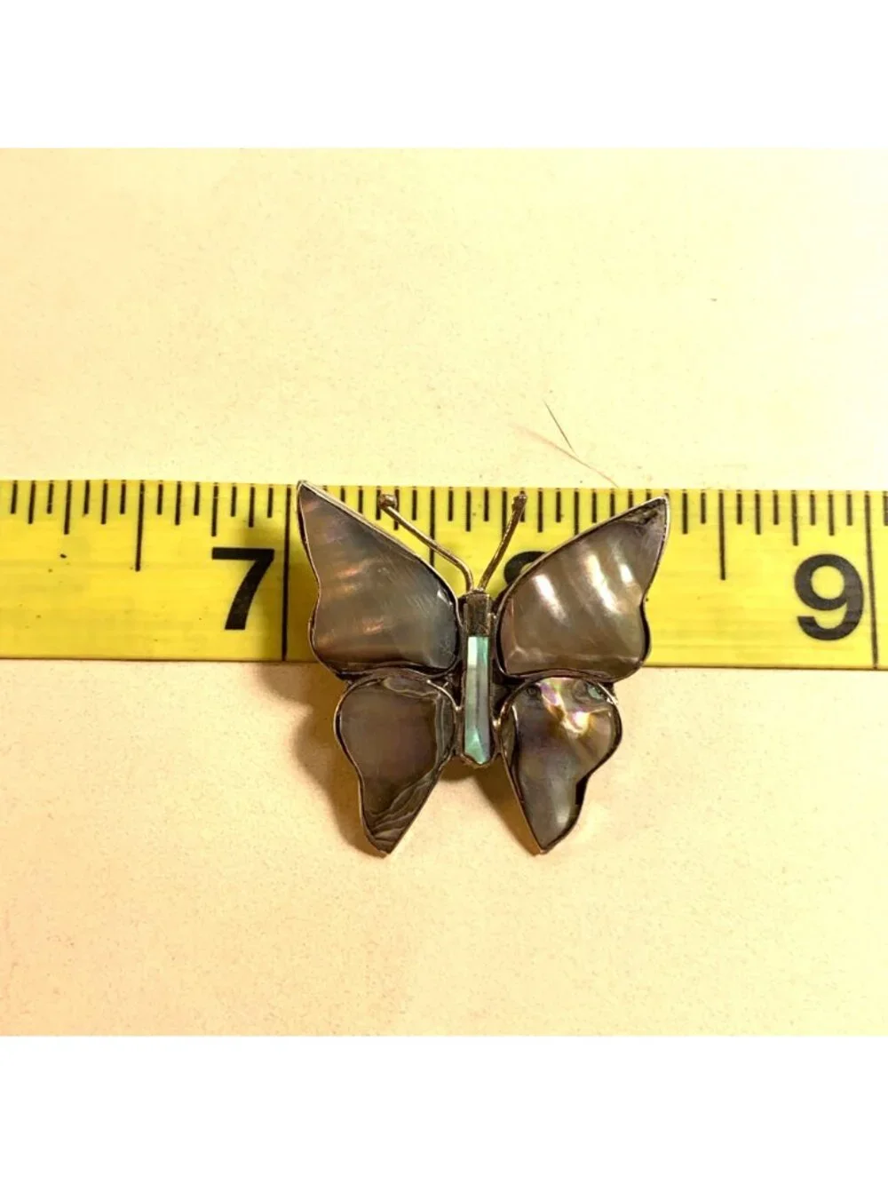 Mexico Abalone Sterling Silver 925 Butterfly Brooch Vintage 1.25